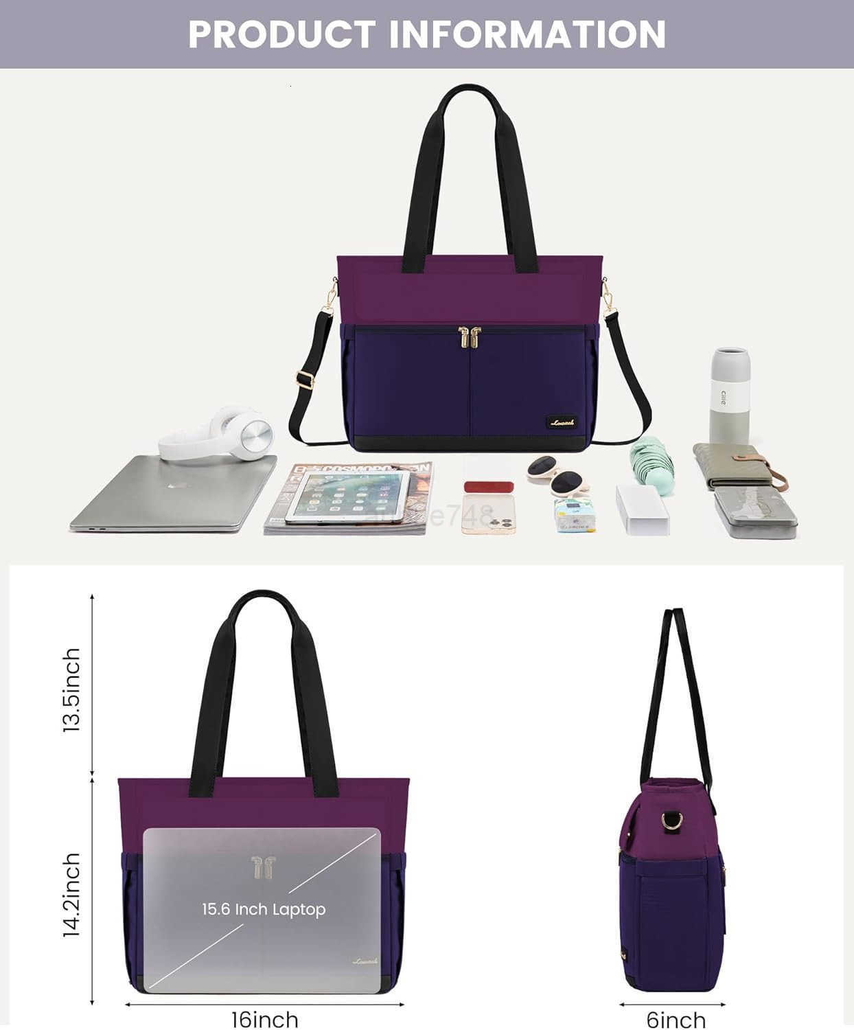 Laptop Bag for Women 156 Inch Canvas Laptop Large Capacity Work Bags Mutiple Pockets Teacher Bag Water Resistant Computer Bags for Business TravelZ250