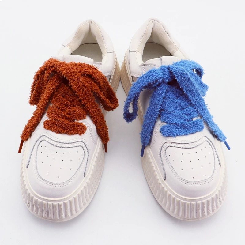 1Pair Flat Shoelace Fluffy Shoelaces 15cm Width Plush Rope Shoe Laces 100120140160CM for Woman Man Shoes Accessories Fashion 250912