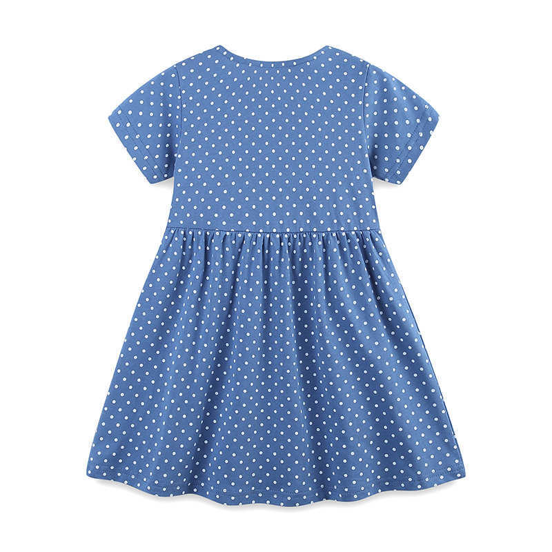 Girl's Dresses 25 Summer New Children's Dress Polka Dot Animal Embroidery Knitted Cotton Girls' Short Sleeve Dress
