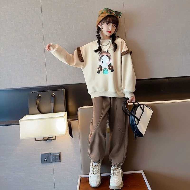 Sweatshirt Set Print Cartoon Top Pants 2Piece Sets for Girl Autumn Winter Suit Korean Childrens Clothes 2025 Outfits Kids C250913