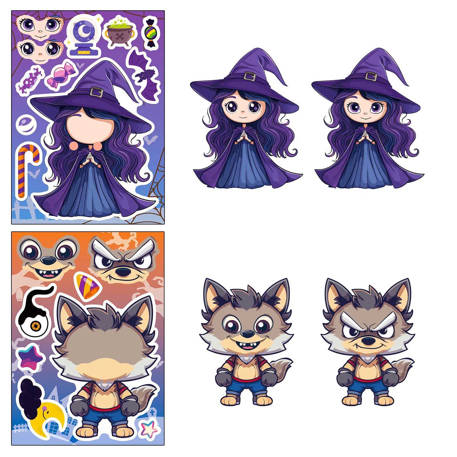 6Sheets Halloween DIY Puzzle Sticker Games 6 Pumpkin Ghost Mummy Witch Make A Face Funny Assemble Jigsaw Stickers Kids Toys X250913