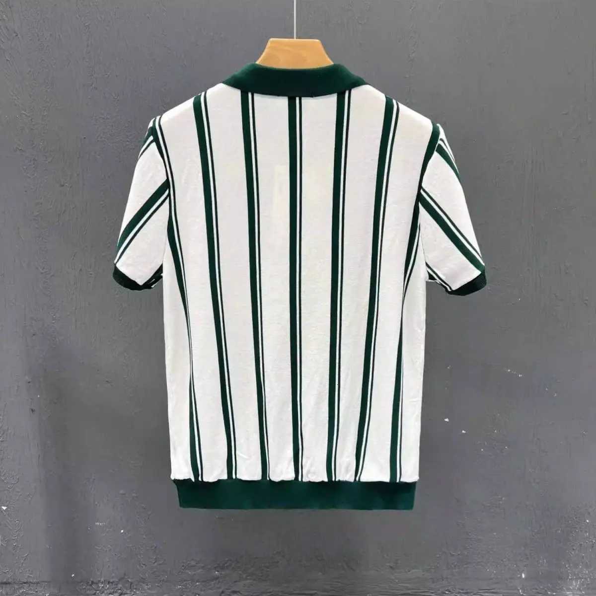 Mens Clothing Shirt Summer Short Sleeve Korean Style Slim Fit Solid Color Casual Trendy Versatile Striped Casual Z250912