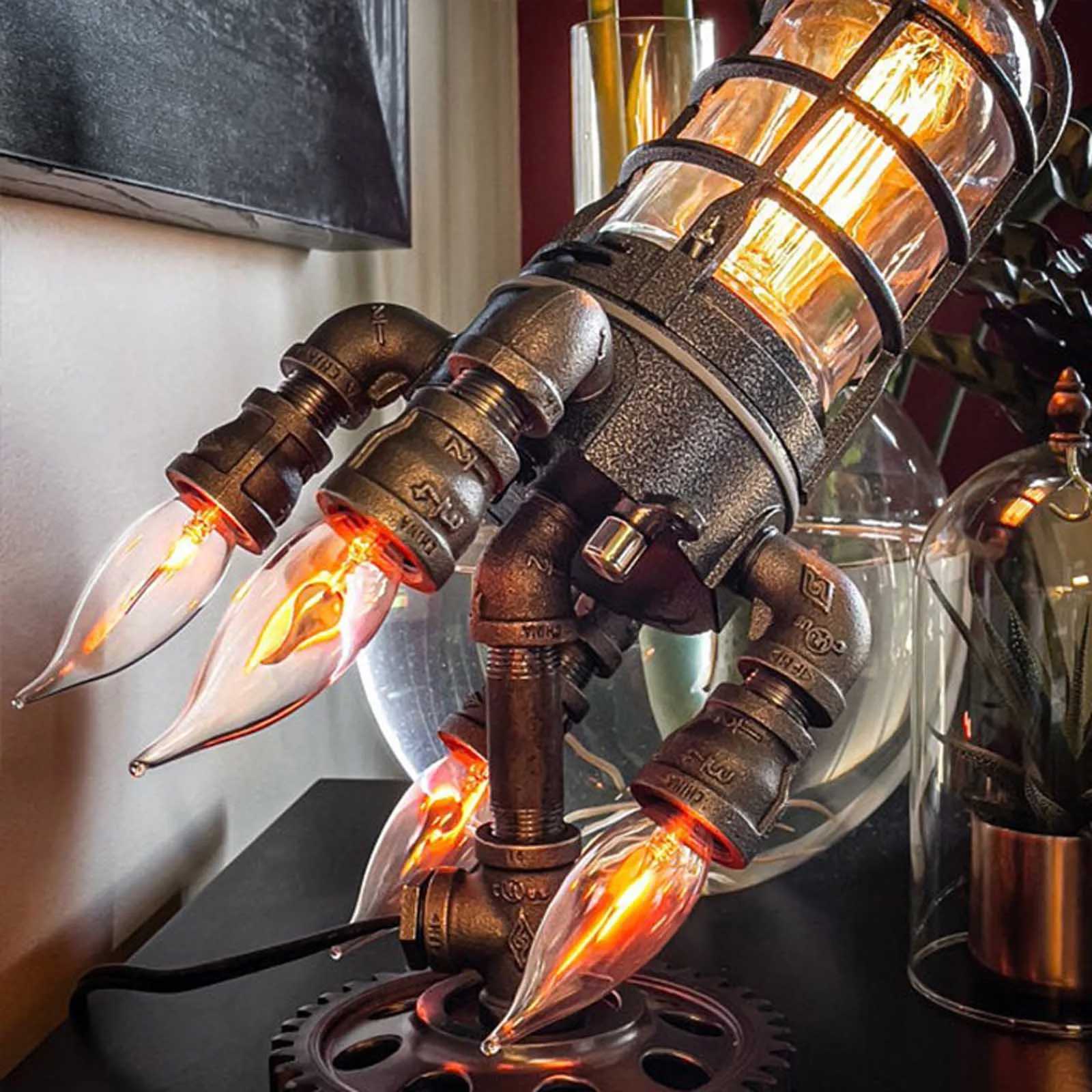 Vintage Rocket Ship Lamp Steampunk Industrial Desk Night Lights Decoractive Bedside Table Light for Bar Bedroom Decor Kids Gifts C250913