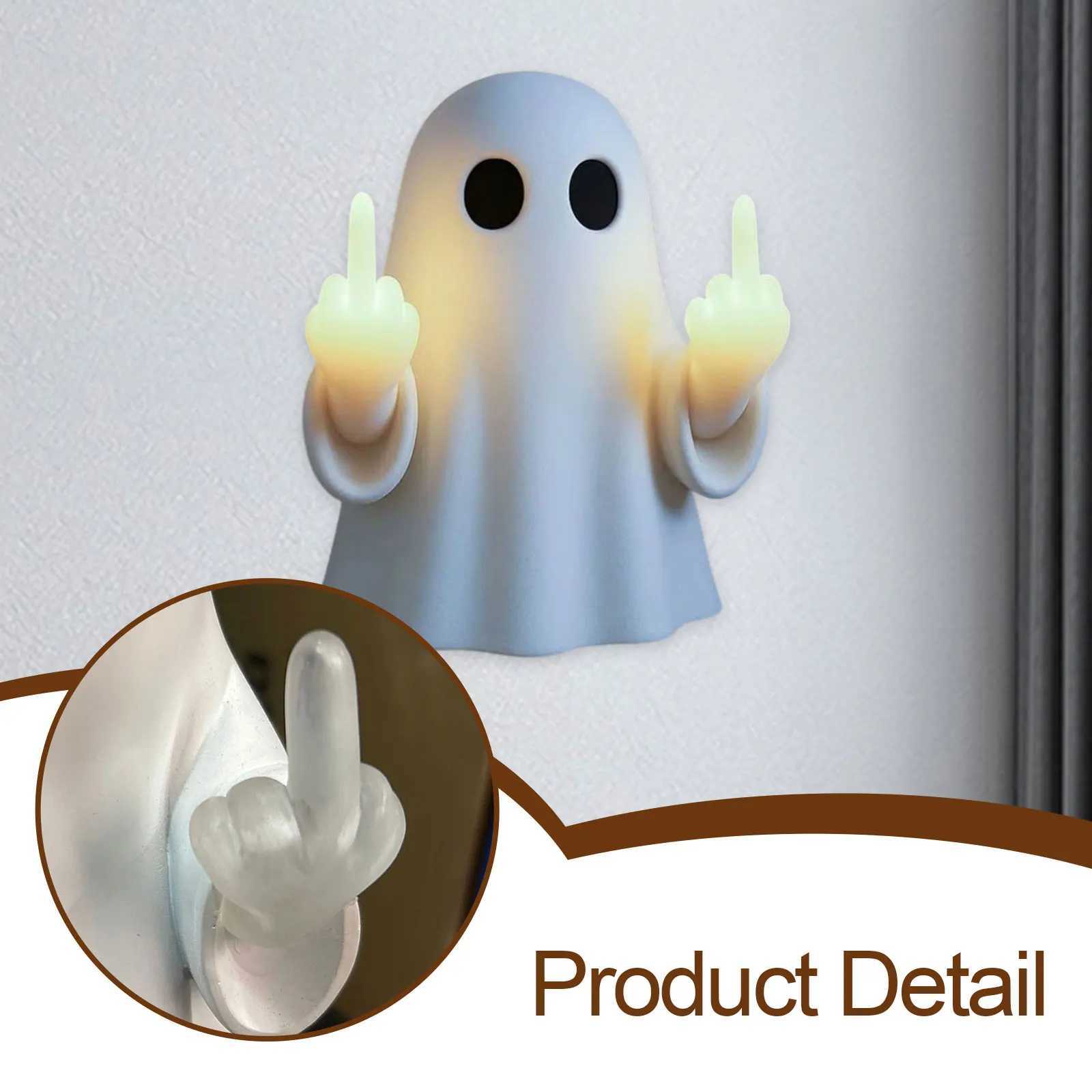 Halloween Ghost Night Light Ornament Cute Resin Ghost Figurine Wall Sculpture for Home Party Living Room Entrance Halloween Gift C250913
