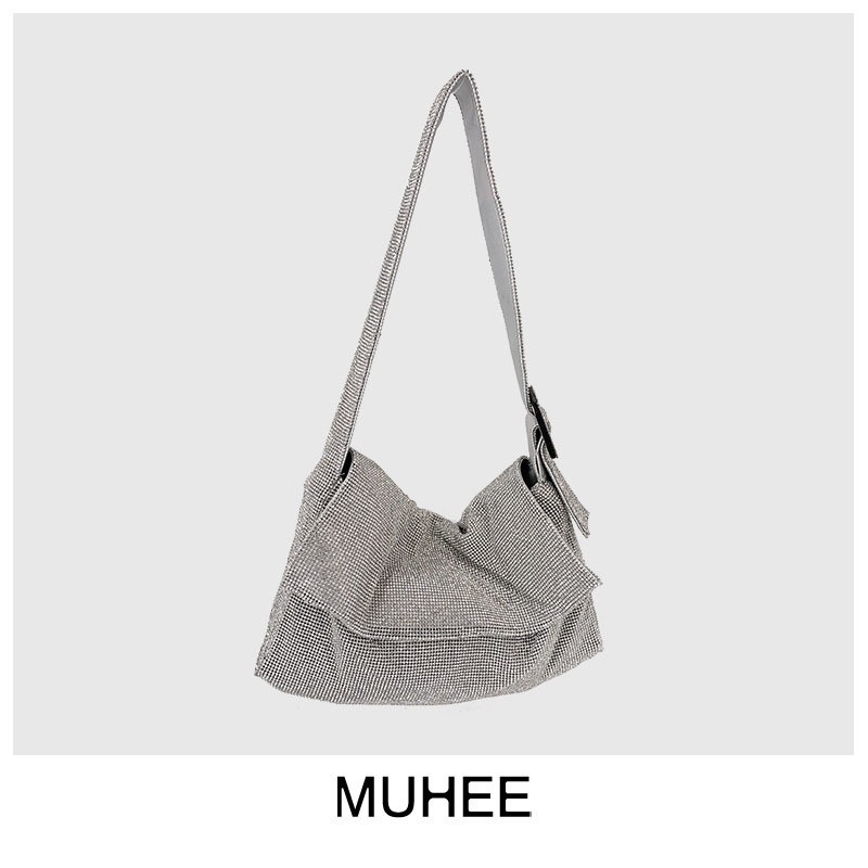 HERONG 2025 Women's One Shoulder Cross Shoulder Exquisite Luxury Small Handheld Banquet Bag Diamond Bag Small Square Bag