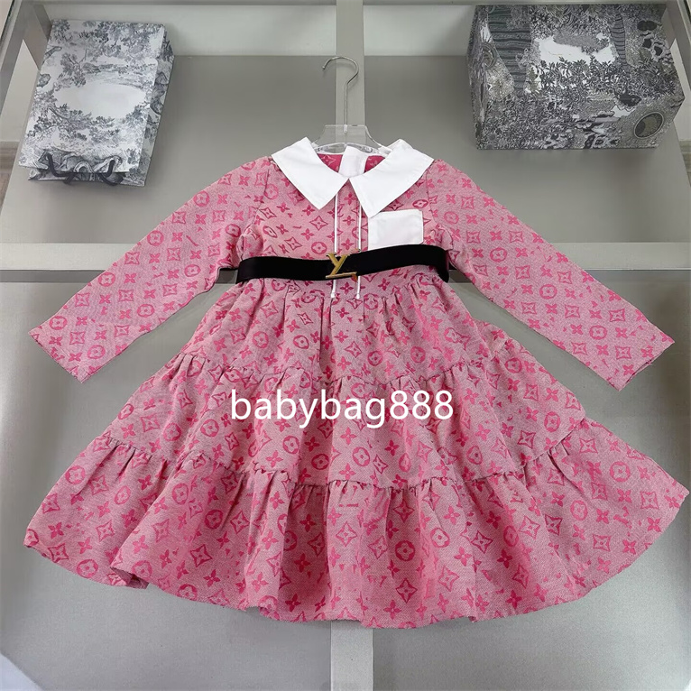 Designer Fashion Baby Girl dress Spring Fall Children's Long sleeves dress lapel girl skirt Children's clothing size 90cm-160cm FF13