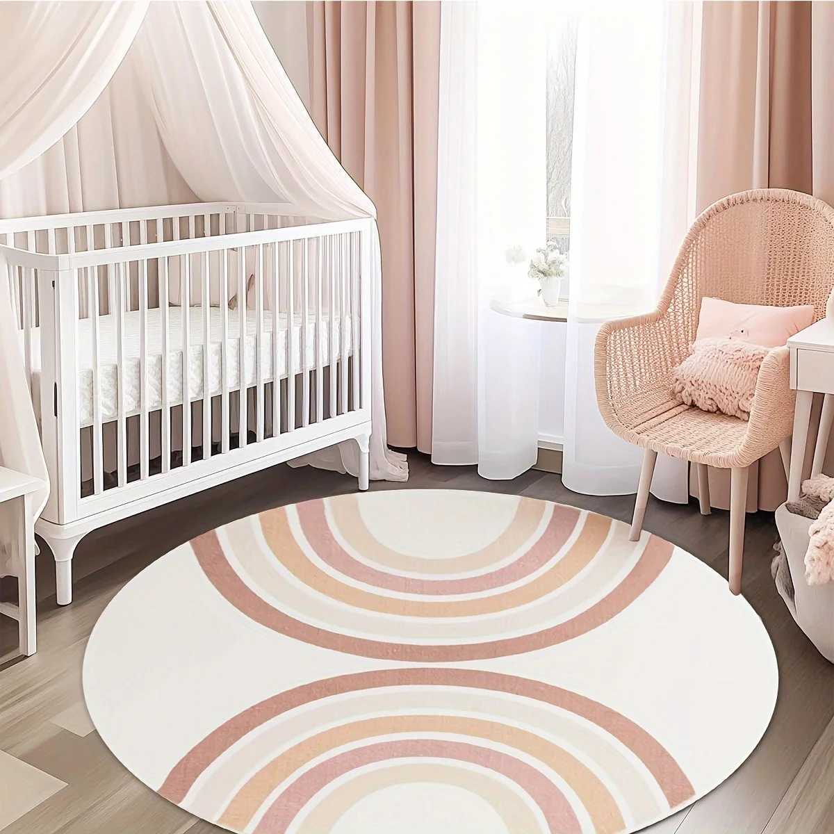 Bohemian Rainbow Round Rug Soft Polyester TPR Washable NonSlip Striped Pattern for Living RoomBedroom C250913