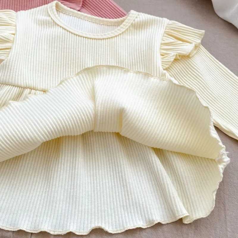 Ins 2025 Autumn Girl Baby Long Sleeve Homewear Children Simple Solid Ribbed Casual Tops Pants 2pcs Kid Cotton Fashion Tees Set C250913