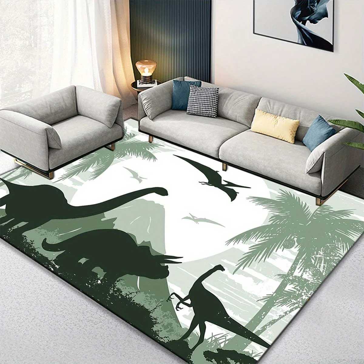 1pc Dinosaur Pattern Soft Floor Mat Floor mat Crystal Velvet Tropical Palm Tree Mountain Design NonSlip Durable Rug for C250913