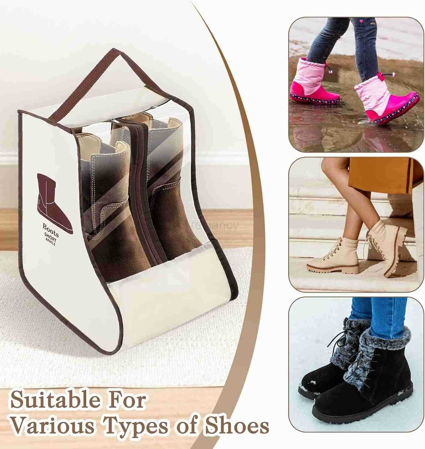 2 Set Boot Storage Bag Portable Boots Protector Bag Dust Proof Travel Shoe Bags with Handle Boots Organizer for Packing Travel and Daily Use ShortW250