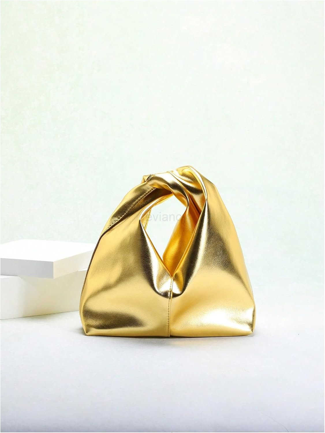 Womens Clutch Bags Metallic Twist Ruched Top Handle Bag PU Leather HandbagsW250913