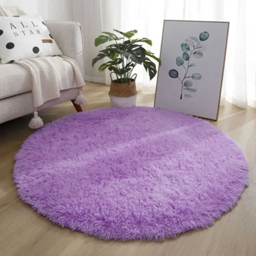 New Soft Plush Living Room Rugs Non Slip 40cm Furry Carpet Solid Color Thickened Round Carpet For Living Room Home Decor Bedroom C250913