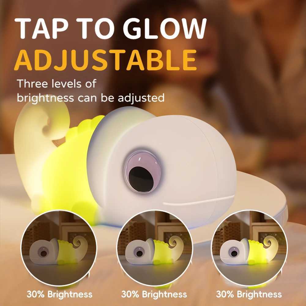 Soft Chameleon Silicone Night Light Rechargeable Nursery Sleeping Lamp Novelty 7 Colors Tap Bedside Lamp For Christmas Gifts C250913