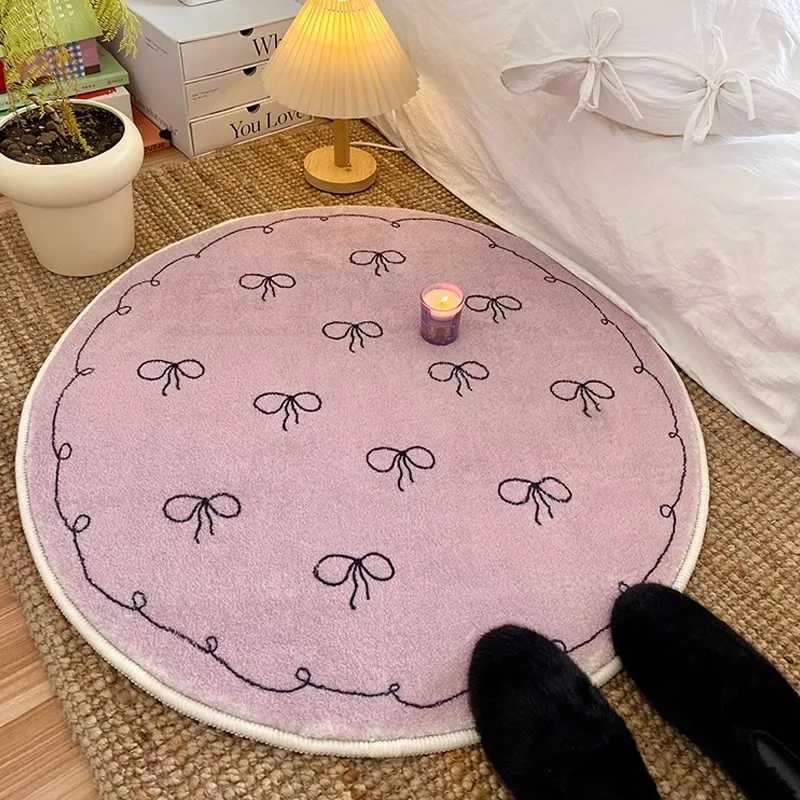 VIKAMA Dreamy Butterfly Round Carpet Bedroom Study Bedside Blanket Cute Girl Plush Chair Floor Mat Home Decoration C250913