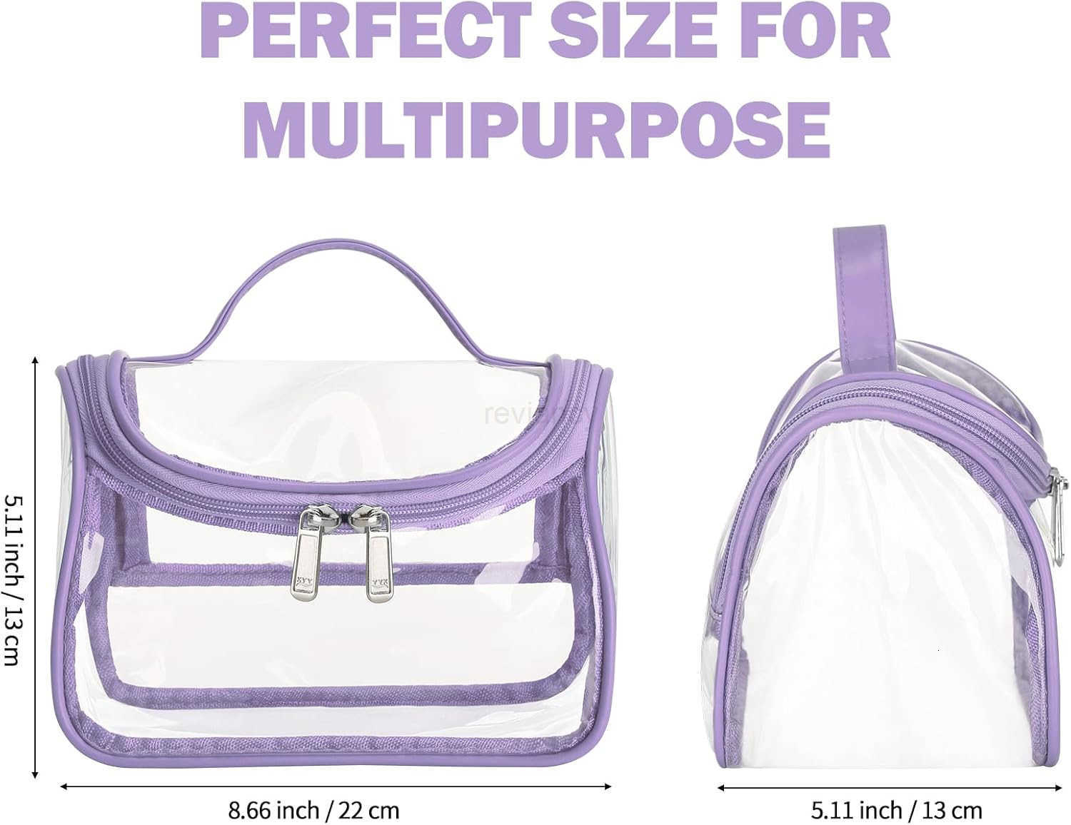 Heavy Duty Clear Cosmetic Bag Waterproof Transparent Travel Makeup Toiletry Organizer Bag Purple1pcsW250913