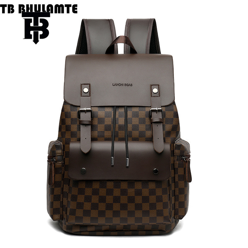 TB BHULAMTE Luxury Designer Men's Checkered Commuter Leisure Backpack Large Luxury Bag Capacity Business Travel Work Laptop Bag