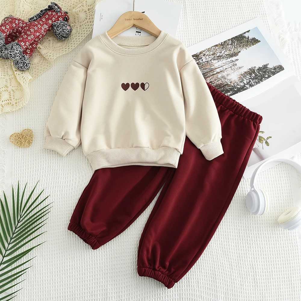 Autumn Fashion New Children Clothes Long Sleeve ONeck Top Solid Color Pants 2 Pcs Set 37 Years Girls Sports Casual Outfits C250913