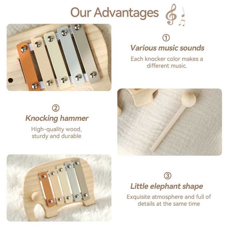 Montessori Wooden 5 Tones Multicolor Xylophone Wood Musical Instrument Toys For Baby Kids Puzzles Early Learning Games Baby Gift C250913