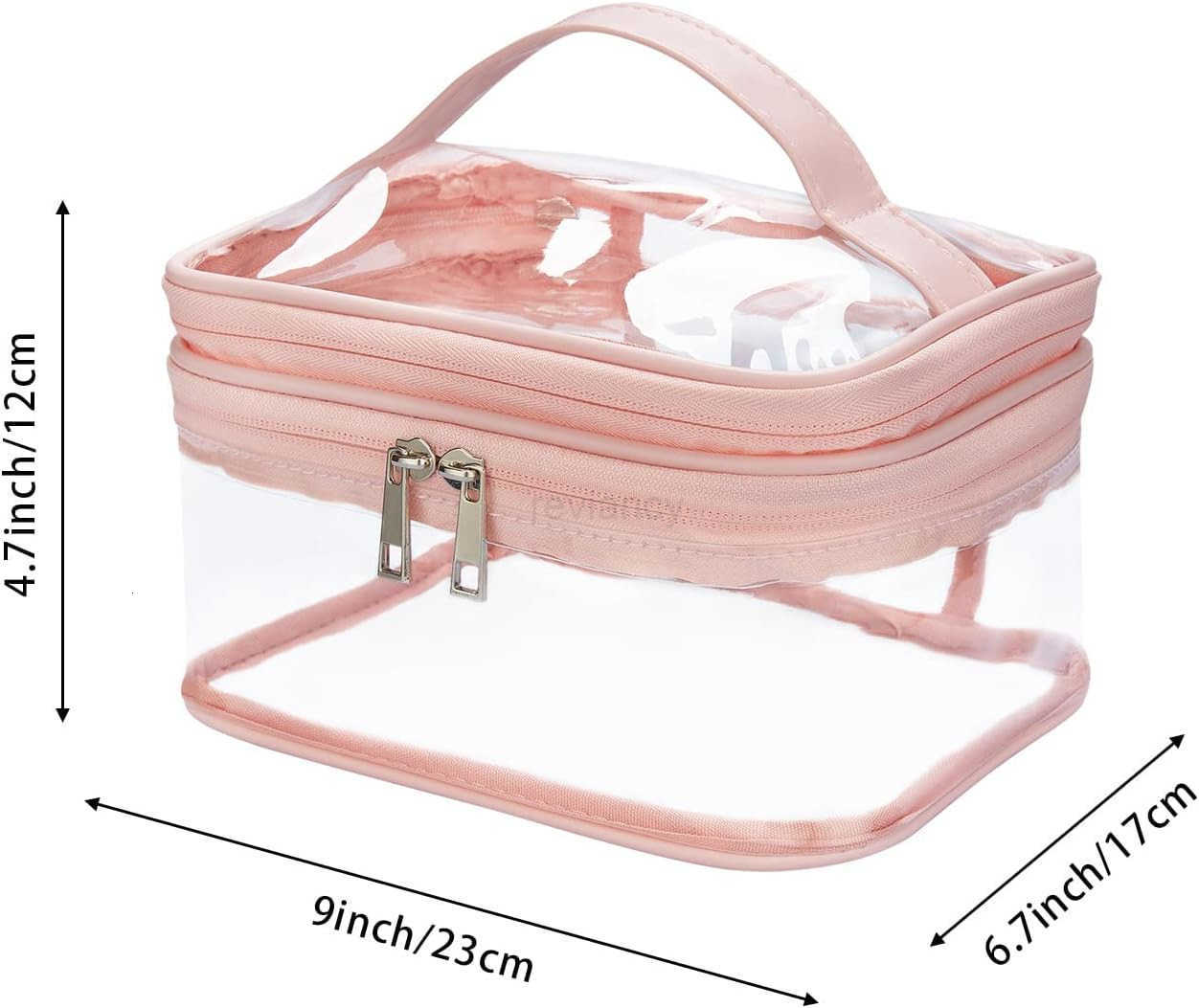 Double Layer Clear Cosmetic Bag Makeup Bag Waterproof Travel Toiletry Bag Transparent PVC Hair Nail Accessories Pouch Beach Bag Organizer PinkW250913