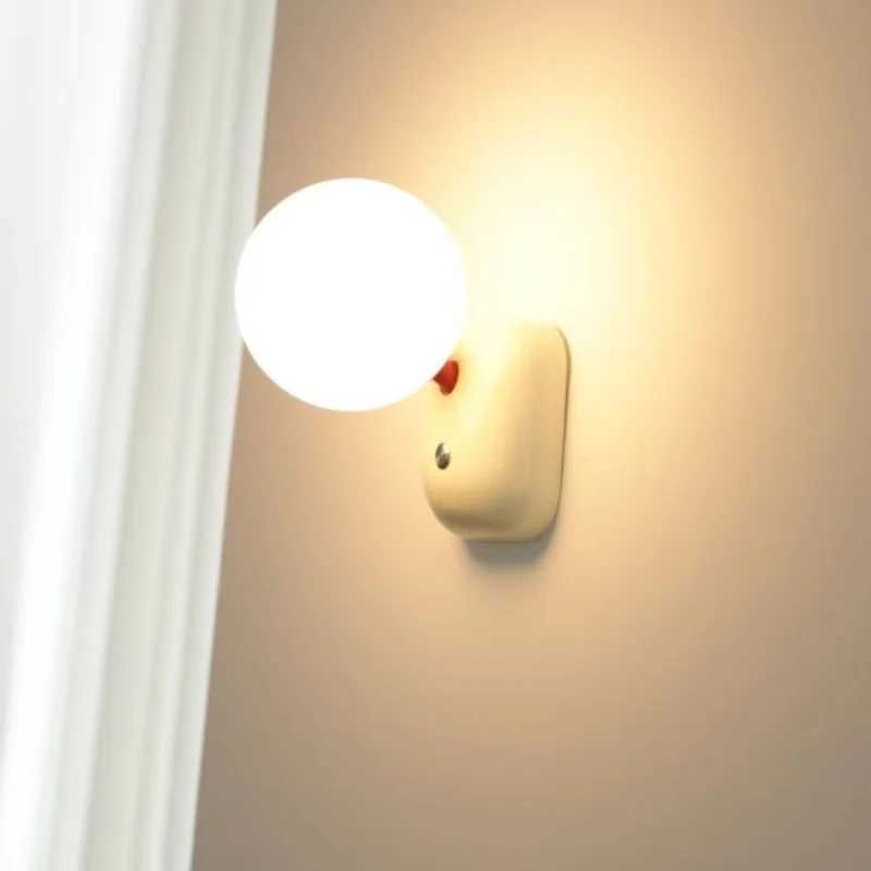 Modern minimalist childrens room wall lamp with cream style night light bedroom bedside with switch hallway living room light C251122