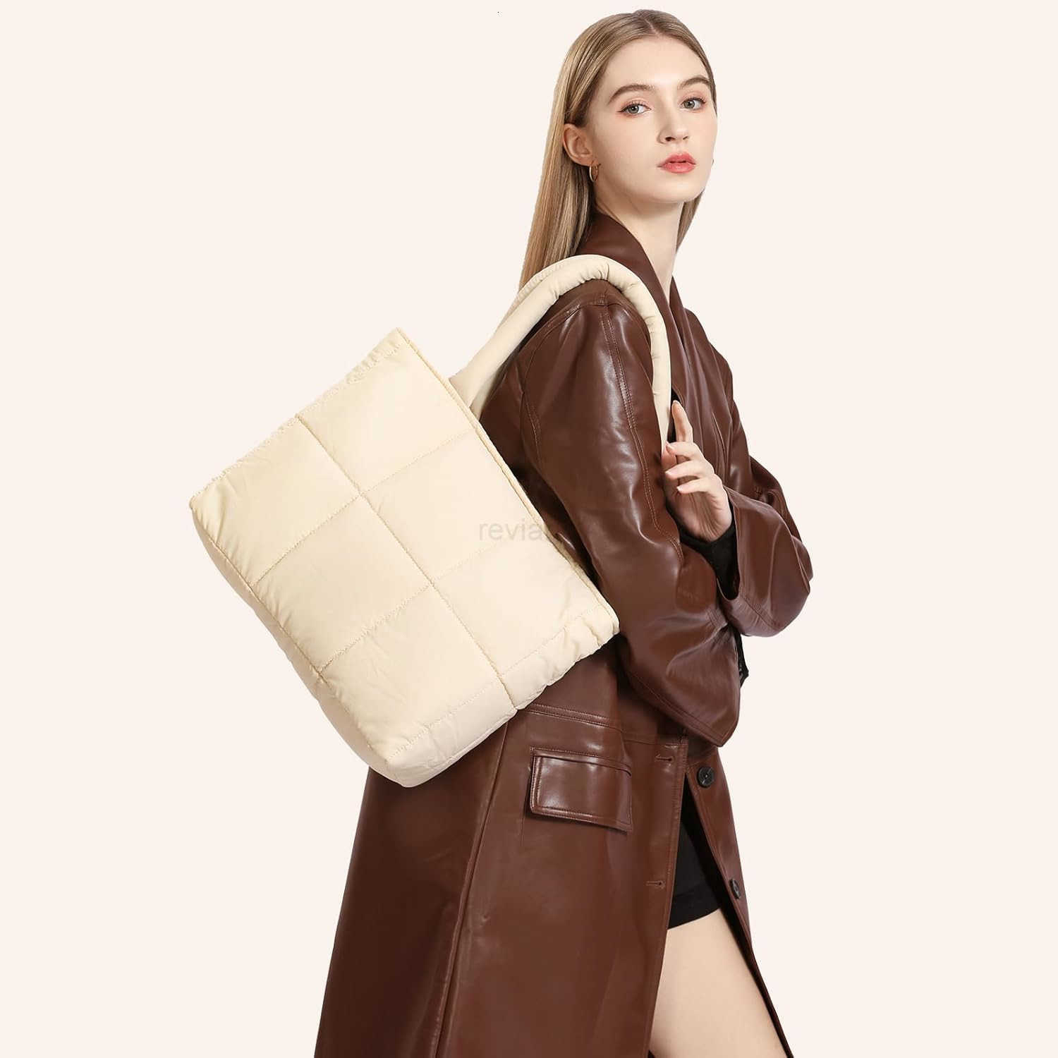 Puffer Tote Bag for Women Large Quilted Puffy Padding Shoulder Handbag Lightweight for Work Travel Gym ShopW250913