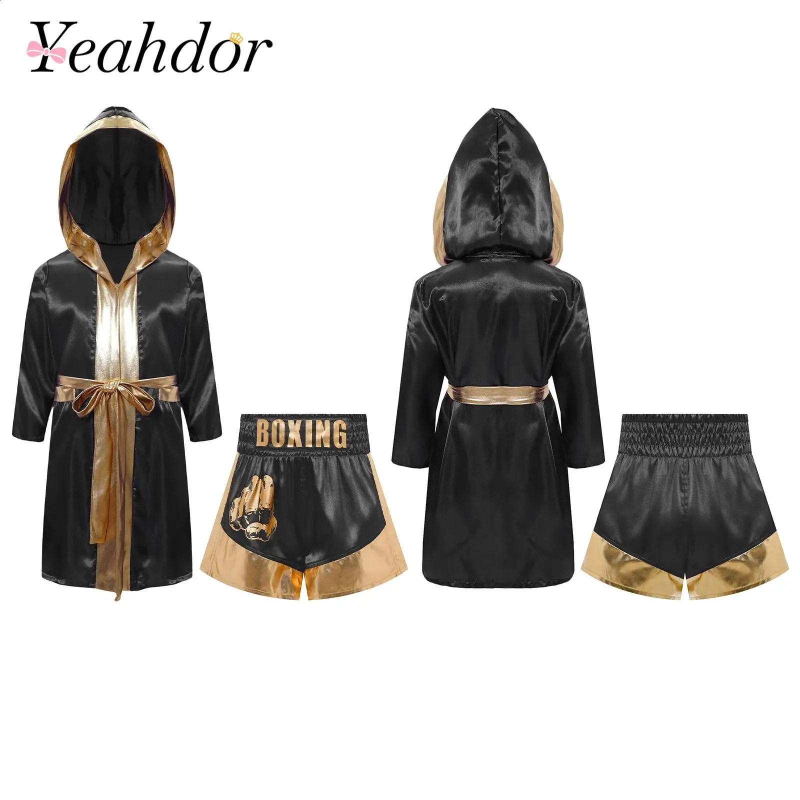 Muay Thai Outfit for Boys Girls Children Clothes Sets Boxing Outfit Satin Fighting Training Cosutmes Kids Boxer Robes suits 250912