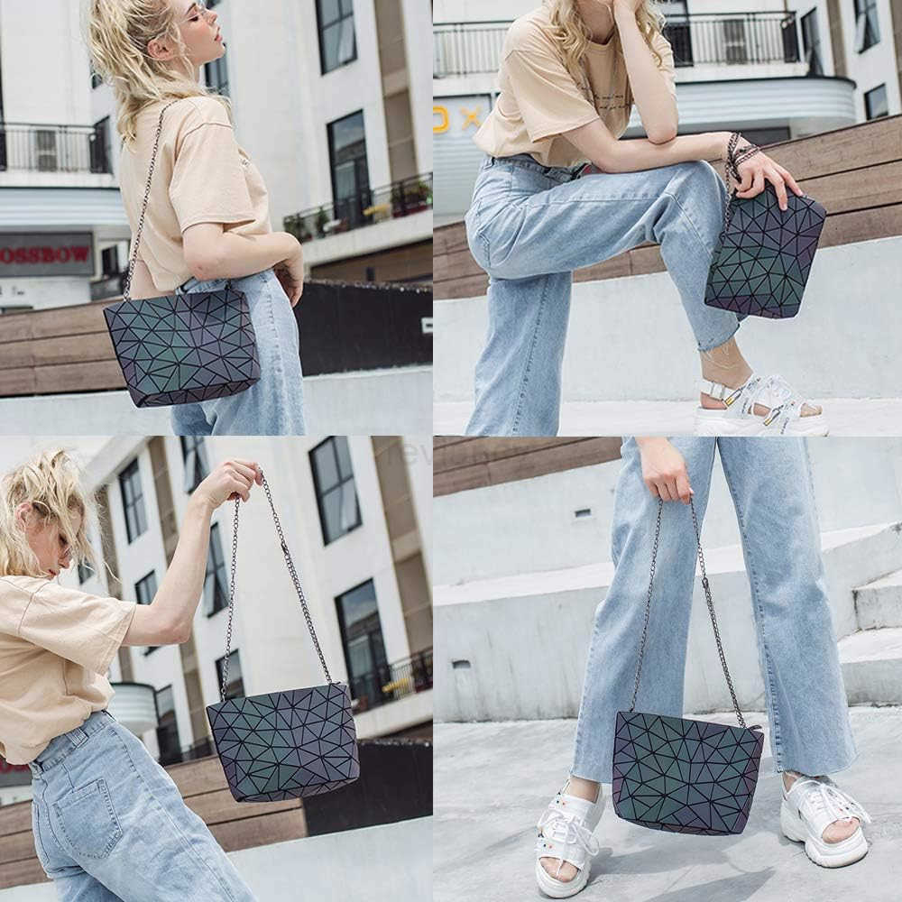 Womens Geometric Luminous Purse bags Ladies Top Handle Satchel BagsW250913