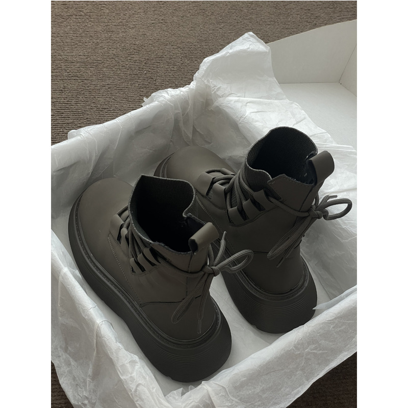 Fashion Classic Women's boots 2025 Autumn New style thick-soled height-increasing lace-up versatile short boots free shipping Size 35-40