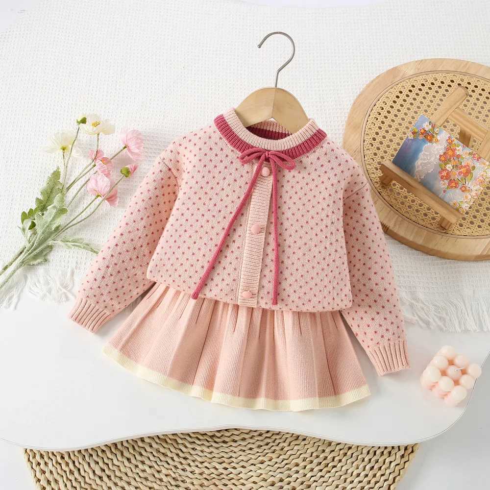 MILANCEL New Autumn Kids Sweater Set 9M5T Knit Dots Bow Girls Pullover Color Blocked Short Skirt Children Outfit Clothes 2PCS C250913