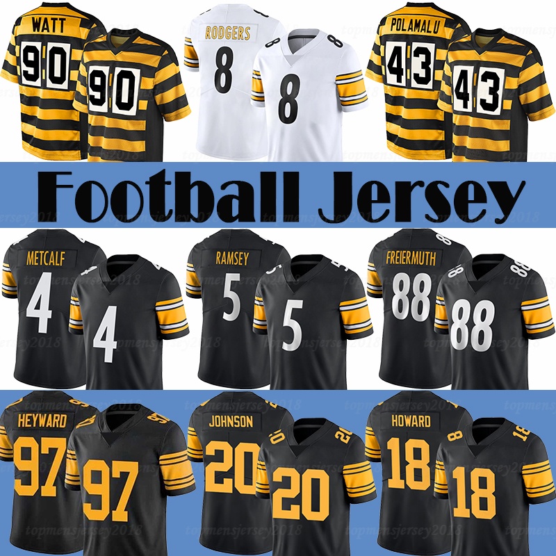 90 TJ Watt 8 Rodgers 4 DK Metcalf Football Jersey 97 Cameron Heyward 5 Jalen Ramsey 88 Pat Freiermuth 20 Kaleb Johnson 18 Will Howard 24 Joey Porter Jr 54 Zach Frazier