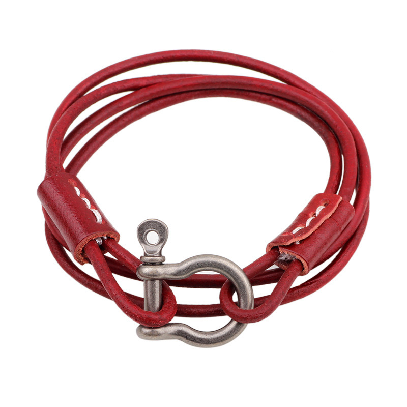 Simple European Style Buckle Cowhide Carabiner Metal Electroplated Leather Multi-loop Wrap-around Sports Bracelet ddmymoon