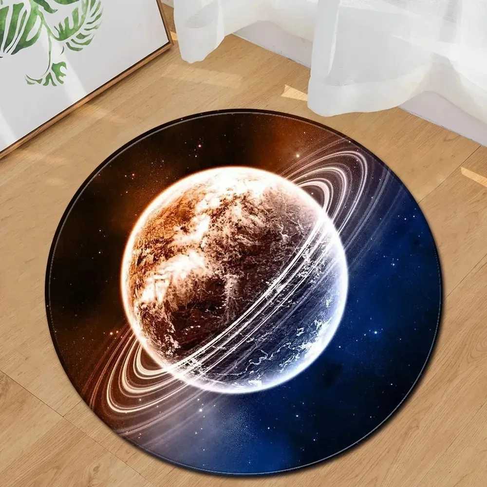 Earth Moon Ocean Print Round Rug Soft Chenille NonSlip Play Mat for Kids Room Living Room Bedroom Large Floor Carpet Decor C250913