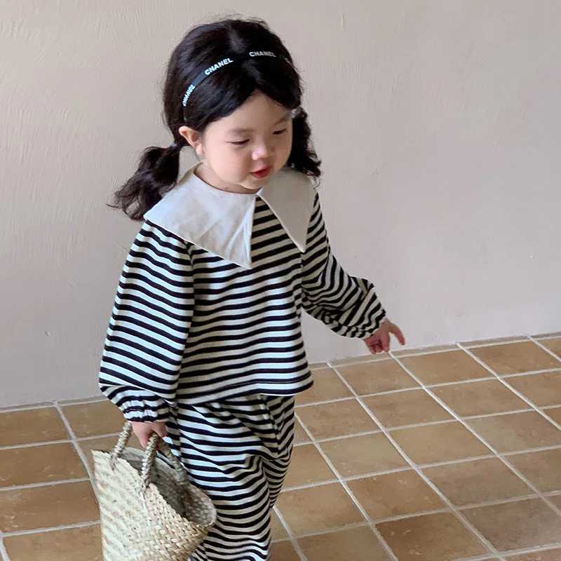 Childrens Clothing Sets Big Lapel Striped Top and Wideleg Pants 2pcs Sets Baby Girl Outfit Set Toddler Girl Clothes C2509131