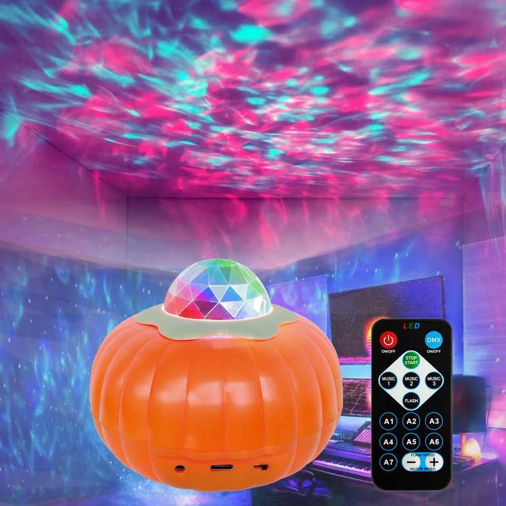 Pumpkin Water Ripple Galaxy Projector Light LED Night Lamp USB Rechargeable Remote Control Music Sync Room Party Halloween Decor C250913
