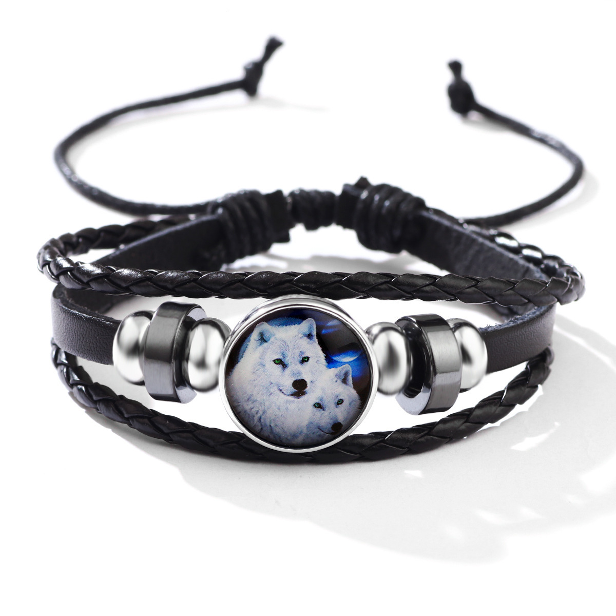 New Luminous Animal Wolf Series PU Trendy Adjustable Rope Leather Bracelet for Men and Women ddmymoon