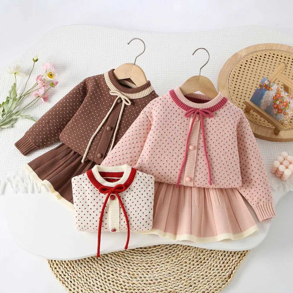 MILANCEL New Autumn Kids Sweater Set 9M5T Knit Dots Bow Girls Pullover Color Blocked Short Skirt Children Outfit Clothes 2PCS C250913