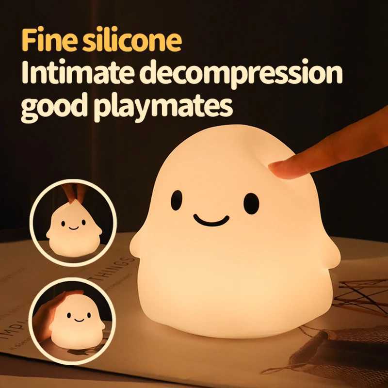 Cute Silicone Ghost Night Light Touch Dimming Daycare Night Light Rechargeable Timed Bedside Table Lamp Halloween Decorate Gift C250913