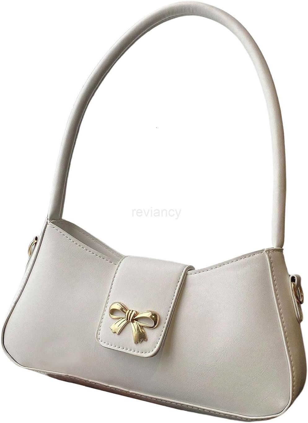 Womens Bow Leather Shoulder Bag Flap Top Handle Zipper Y2k Vintage Underarm BagW250913