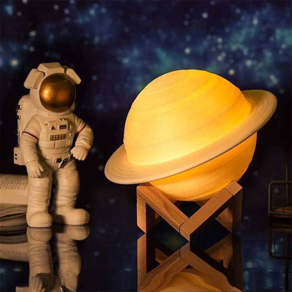 131622cm 3D Print Saturn Night Lamp 16 Colors Remote Touch Control Bedside Lamp Bedroom Decoration Moon Light Children Gifts C251122