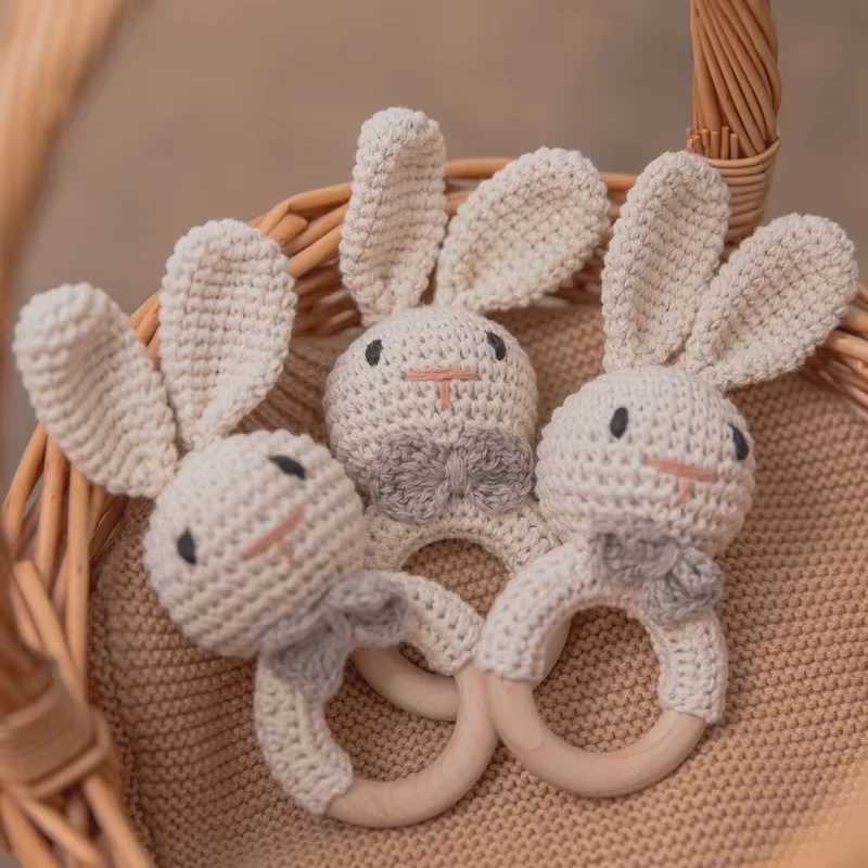 Baby Crochet Rattle Wooden Teether Toy BPA Free Wood Rodent Rabbit Rattle Baby Mobile Play Gym Newborn Educational Music Toys C250913