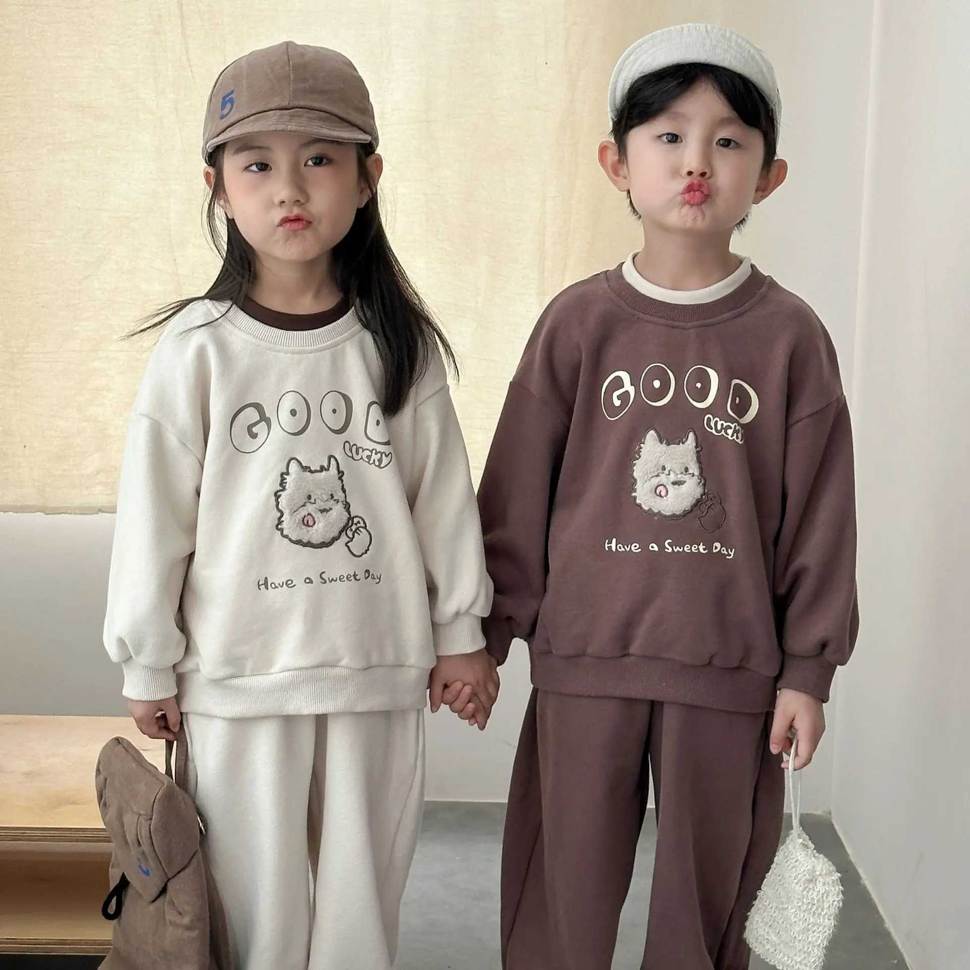 Kids Baby Boy Sport Sets Autumn Cartoon Embroidery TopElastic Waist Pants Baby Boy Sets Long Sleeves Toddler Boys Twopiece Set C250913