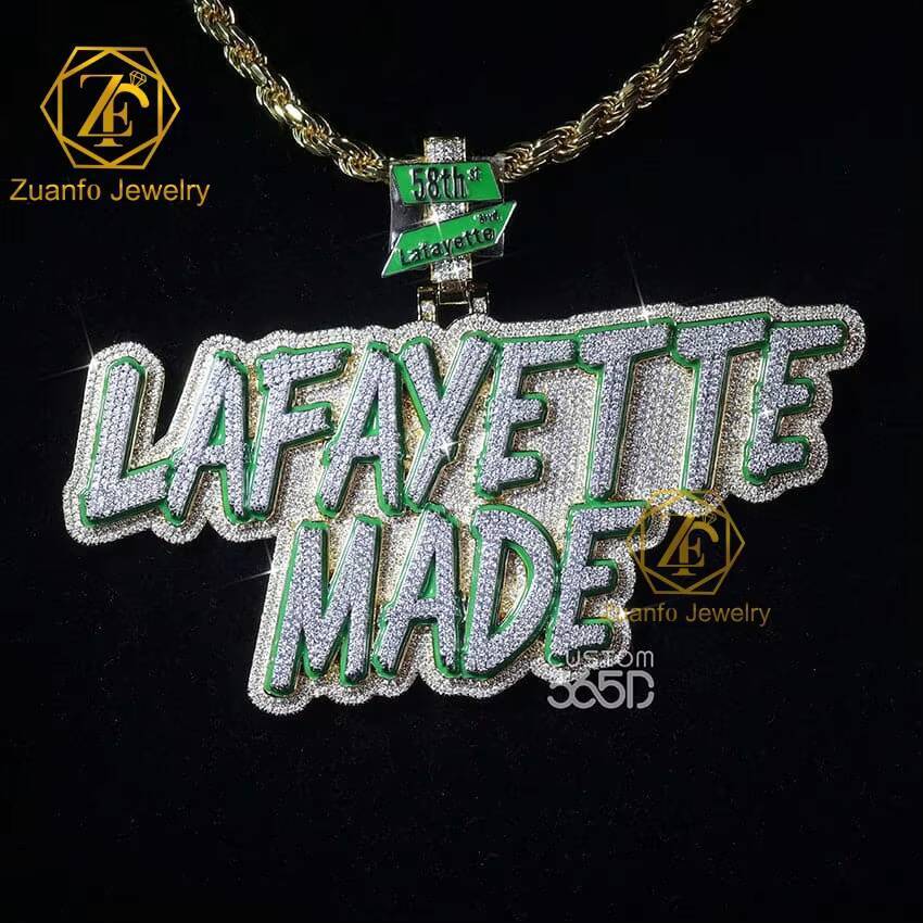 Factory Customized Moissanite Pendant Men Iced Out Jewelry VVS Moissanite Diamonds Cuban Chain Fine Custom Name Hip Hop Pendant