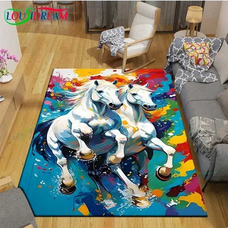 3D Realistic Horse Print Area Rug NonSlip Large Carpet for Living Room or Kids Bedroom Artistic Home Decor Floor Mat C250913