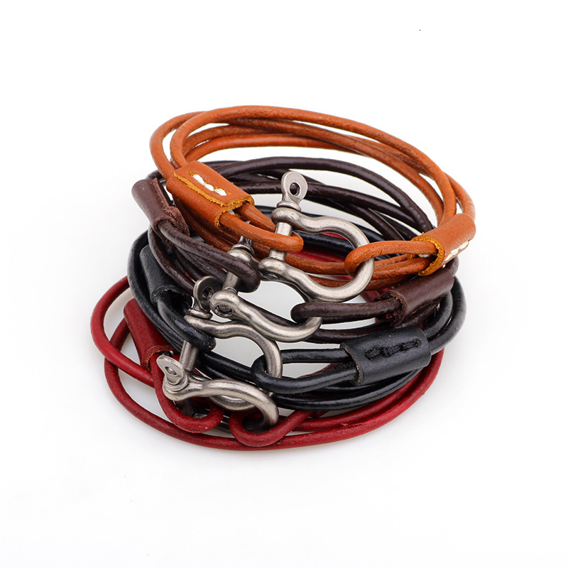 Simple European Style Buckle Cowhide Carabiner Metal Electroplated Leather Multi-loop Wrap-around Sports Bracelet ddmymoon