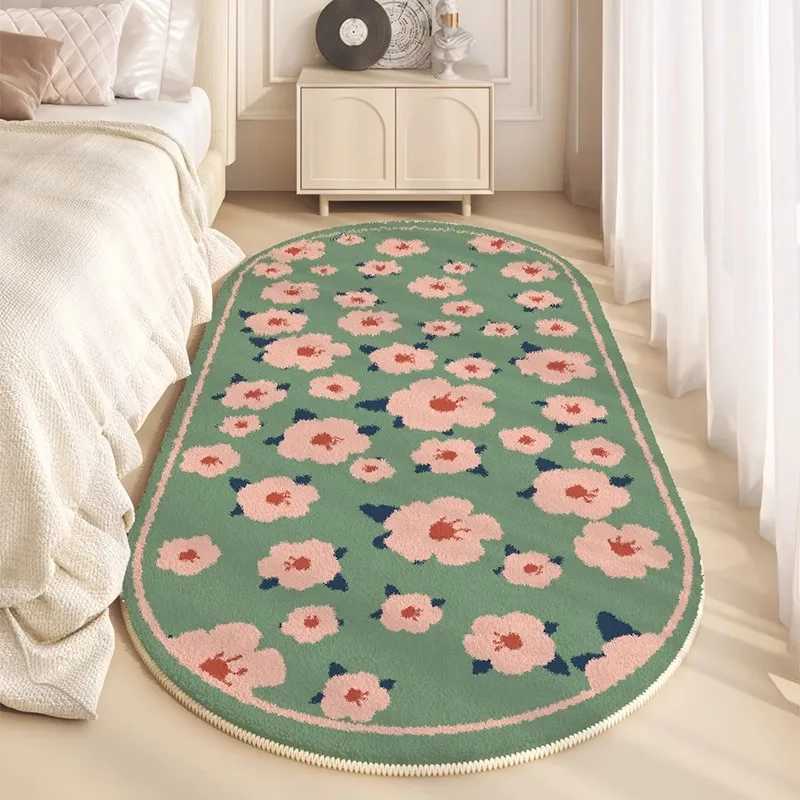 Cream wind bedside blanket bedroom carpet living room master bedroom profiled bedroom oval bed front blanket thick plush C250913