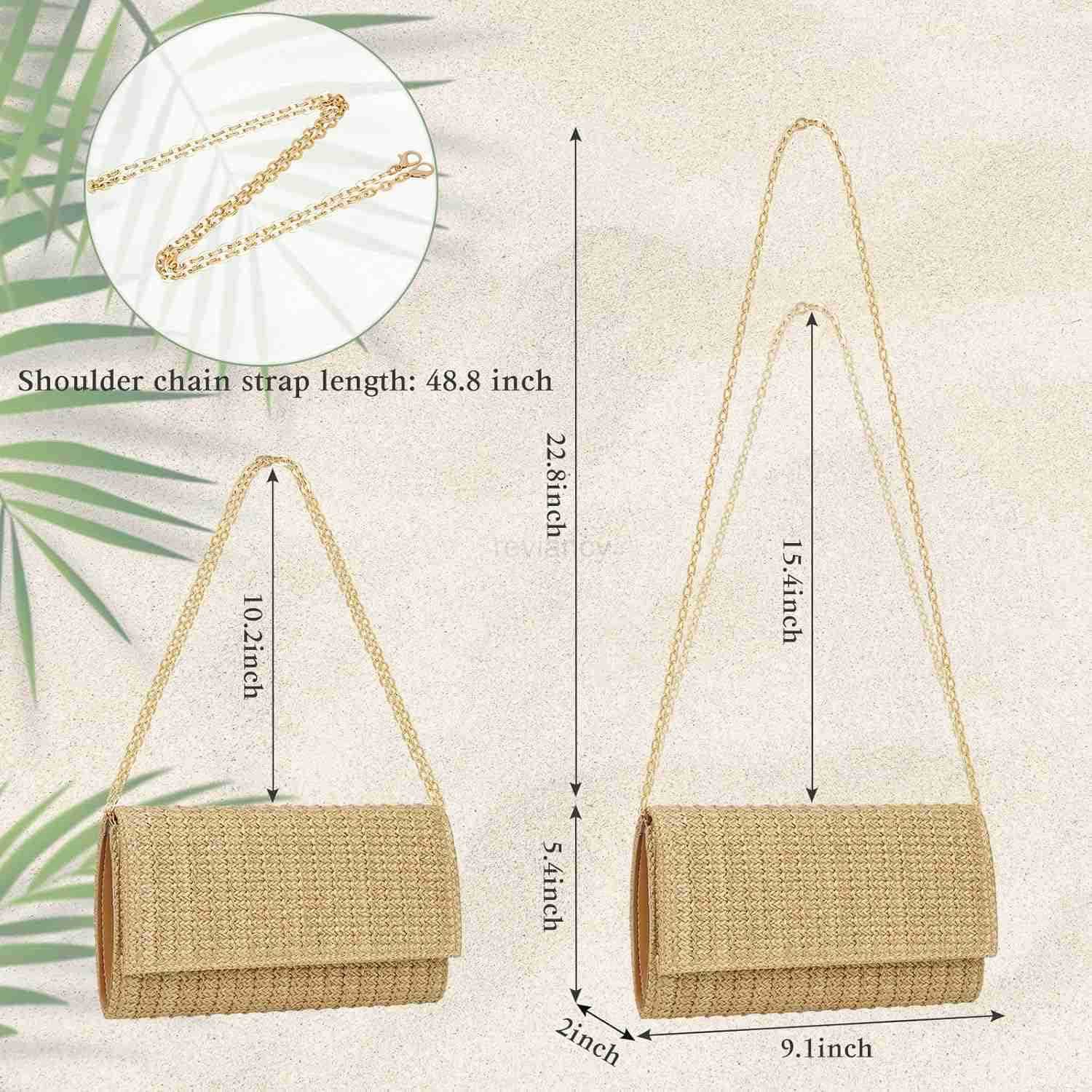 Straw Clutch Purse Shoulder Crossbody Bag Envelope Purse Raffia Handbag for Summer Beach Travel TrendyW250913