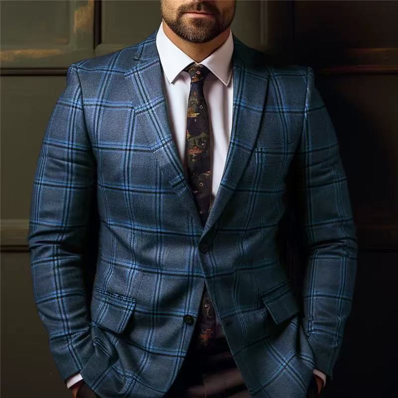 T1739 Large size three-piece suit with green collar and stitching