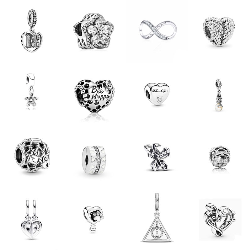 S925 sterling silver flower mermaid pearl digital pendant love flower ice crystal snowflake bow bead original bracelet jewelry free delivery Halloween gift