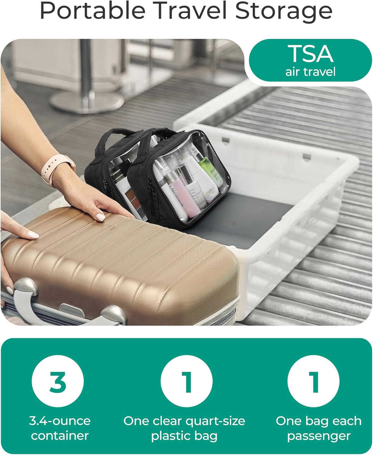 Clear TSAApproved Toiletry Bag Large Opening Quart Sized Makeup Bag with Handle Double Zipper Clear Cosmetic Organizer for WomenW250913