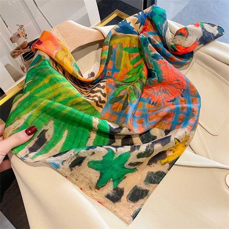 DesignerFloralSquare65cmNeckerchiWenRealSilkScarfLuxuryCottonShawl2025PrintFaHijabBandanaband G250912